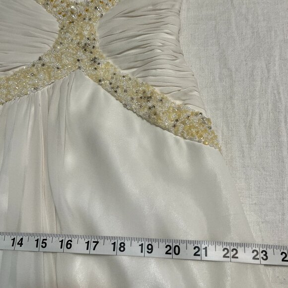 Night Scene Ivory Beaded Chiffon Formal Gown Size L – Floor-Length Evening Dress - Picture 8 of 10
